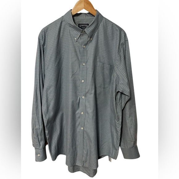 Land’s End men’s long sleeve plaid button-down shirt size 17.5/ 35 blue/ gray - Picture 3 of 9